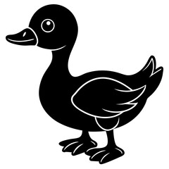 Adorable cartoon duckling standing side view silhouette vector illustration