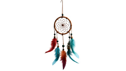 Dreamcatcher with coloruful feathers on white.
