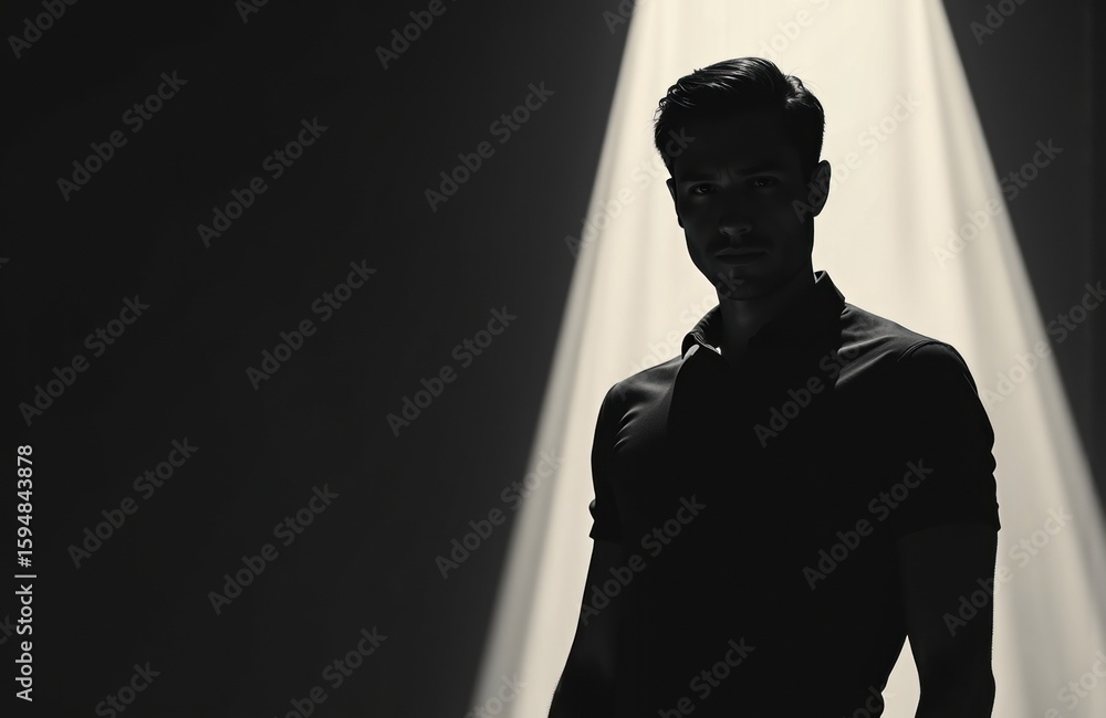 Aufkleber silhouette of a man standing in front of bright curtains creating a dramatic shadow effect