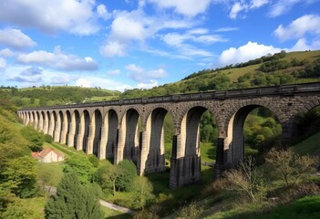 Chirk Aqueduct's majestic stone arches spanning the valley ,  travel,  destination