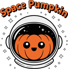 Pumpkin astronaut floating in space helmet, space pumpkin theme, Halloween meets galaxy, fun cartoon outer space vector   © RA Studio