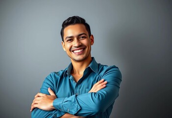 Fototapeta premium Smiling, confident figure, arms crossed, successful, happy, portrait, professional portrait, smile