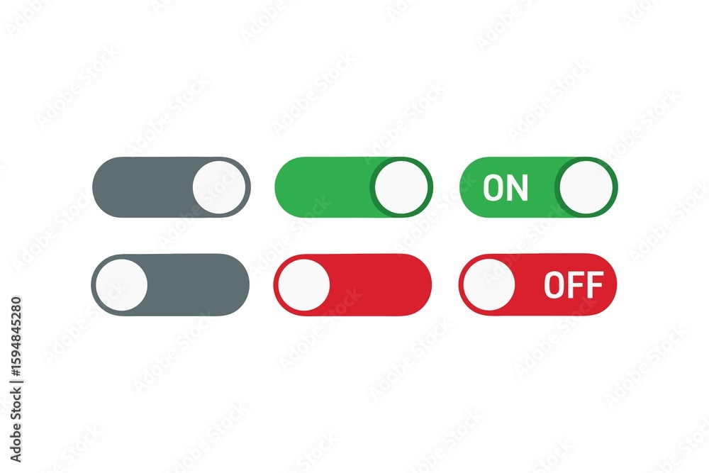 Poster various slider toggle switches showing on off and in between states for software applications and us