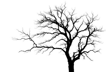 Fototapeta premium Stark, leafless tree silhouette against white, spooky, abstract nature , design, silhouette art