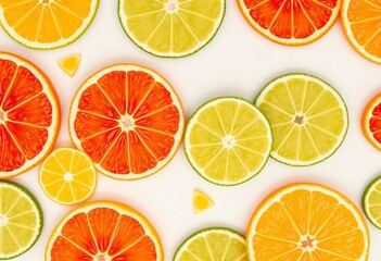 Vibrant slices of lime and orange on a light background, flat lay style, isolated, flatlay