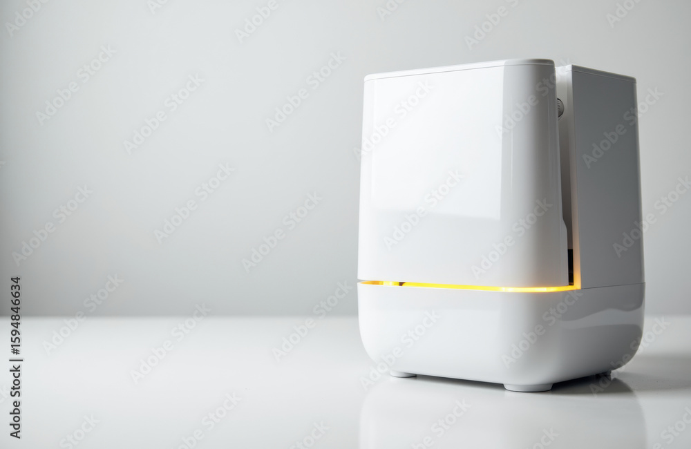 Poster compact white wireless router with a sleek modern design on a plain light background