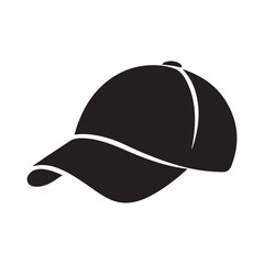 Black baseball cap silhouette isolated on white background