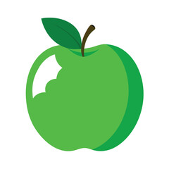 Vibrant green apple illustration with a distinct bite mark and visible seed core