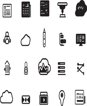 Collection of various digital and technology related icons on a white background displayed neatly