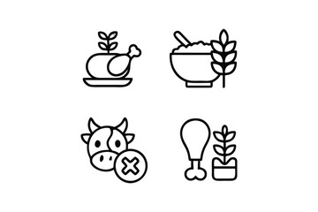 Icons Depicting Plant Based, Vegetarian, and Vegan Options for Diet Considerations and Healthy Lifestyle Choices