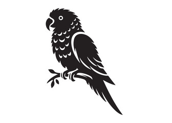 parrot logo silhouette vector, tropical bird logo silhouette, a silhouette of a parrot on a branch clipart design, beautiful parrot bird logo silhouettes vector on a white background