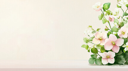 Simple watercolor hellebores in soft pastel colors create serene and elegant floral arrangement, perfect for any decor