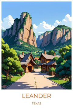 Leander Texas United states Travel Poster Illustration Print Decor Gift Canvas Wall Art Gift