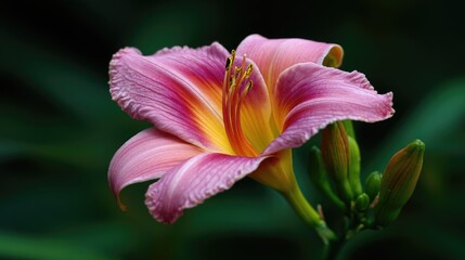 Fototapeta premium Close-up view of a vibrant pink and yellow lily.