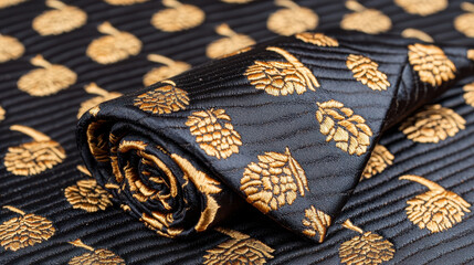 Stylish Thanksgiving tie featuring acorn design in gold and black, perfect for festive occasions