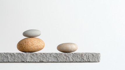 Balanced stones on textured surface create serene and calming atmosphere, symbolizing harmony and stability