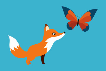 Obraz premium Butterfly Landing on Nose of Curious Fox Cub