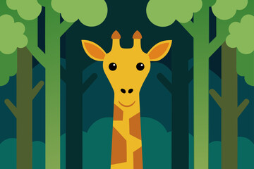 Giraffe Poking Head Through Forest Treetops Art