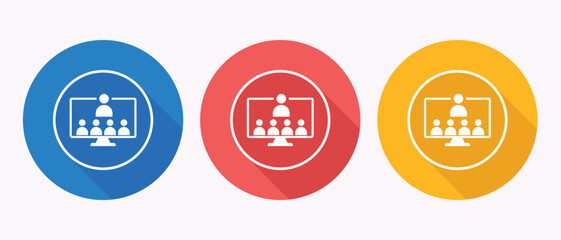 Colorful Icons Depicting Online Meeting or Webinar on Monitor Screen Digital Communication
