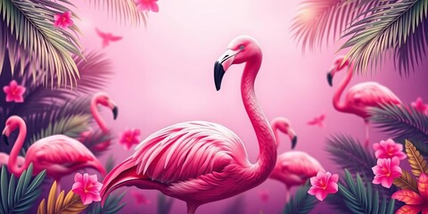 Vibrant pink flamingo summer sale background vector illustration, fun, graphic