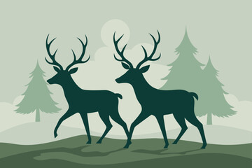 Pair of Deer Walking Side by Side Through Fog