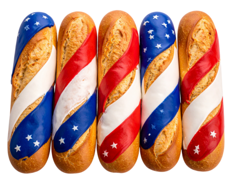 Bastille Day French Baguettes with Blue, White & Red Icing – Isolated PNG