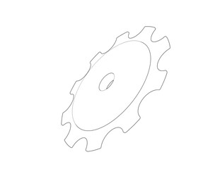 Isolated Mechanical Gear Outline: Simple Line Art Wireframe Illustration of an Engineering Component, Perfect for Technical Backgrounds, Scientific Diagrams, and Assembly Line Templates.