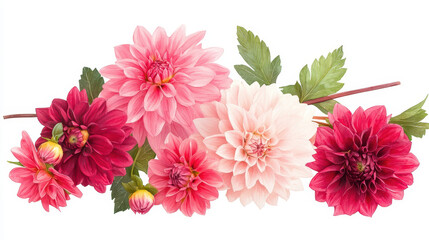 Watercolor botanical illustration of vibrant dahlias in various shades, showcasing their beauty and elegance