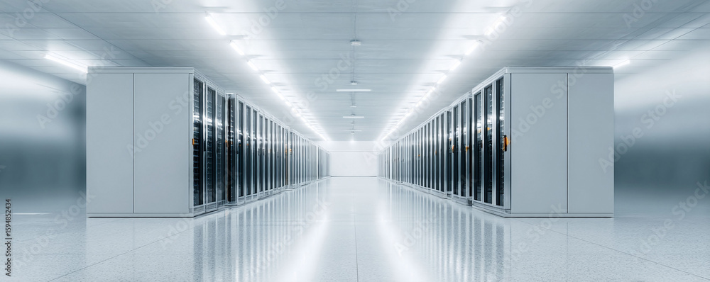 Poster minimalist server room. clean futuristic data center, cloud computing concept. perfect for tech, net