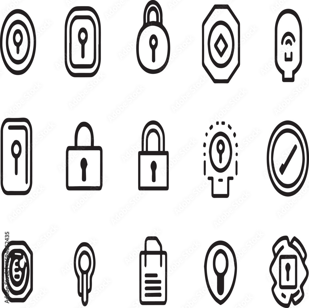 Poster a collection of security icons featuring locks keyholes and other related security representations