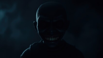 Scary horror movie character face in dark night scene creepy nightmare illustration