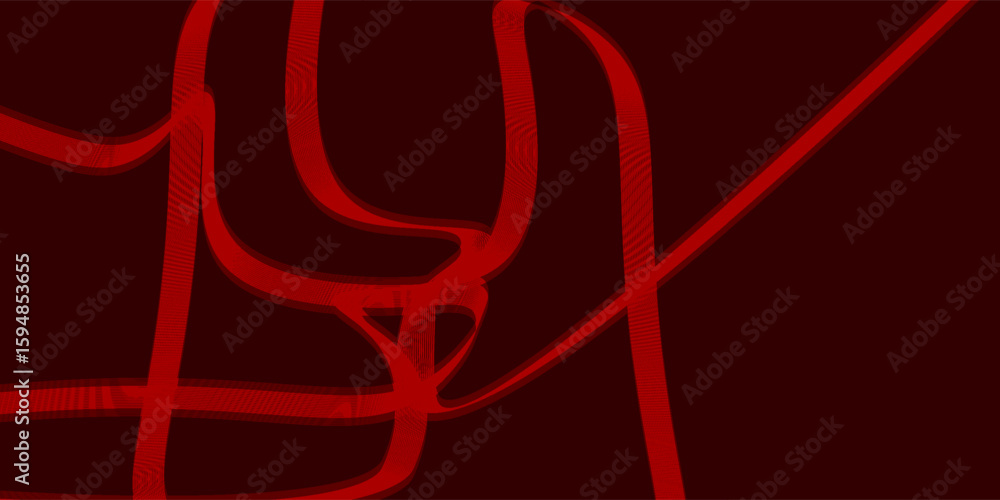 Poster abstract red dynamic curved pattern geometric lines glowing on dark red background. modern shiny red