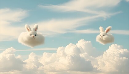 Floating rabbit clouds playful imagery dreamy sky fantasy concept surreal environment