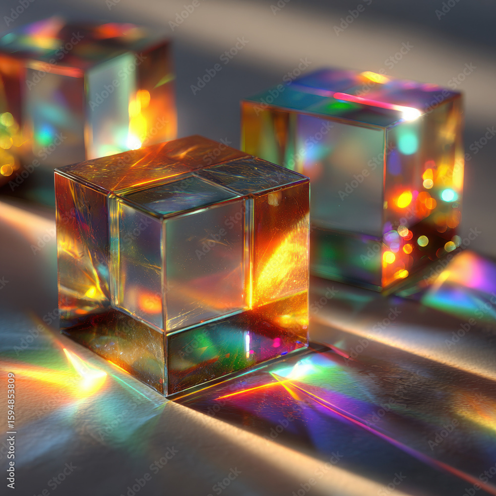 Poster illuminated cubes refracting spectral colors background image