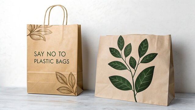 Say no to plastic bags with eco friendly paper packaging and natural leaf design

