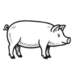 Vector image of a pig in black and white, outlined in black, offers a clean and playful look with minimalist artistic expression.

