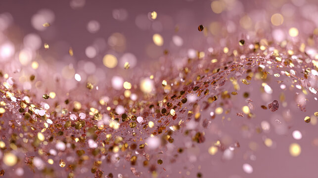 Glittering golden particles on pink background background image