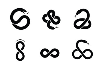 Fototapeta premium Black snake silhouettes forming infinity symbols and abstract shapes vector
