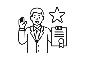 A clean black and white vector of employees uniting to hit business targets, with sharp outlines reflecting shared vision, planning, and goal achievement.