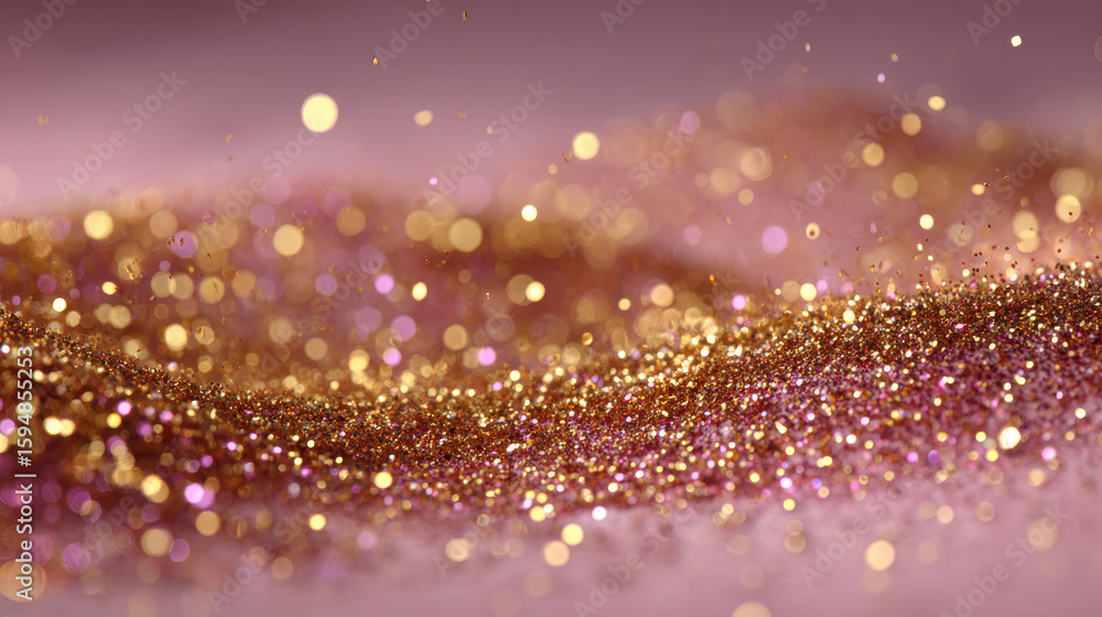 Poster golden glitter on pink surface with bokeh effect background image