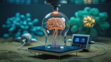 A brain in a bulb symbolizes artificial intelligence research underwater