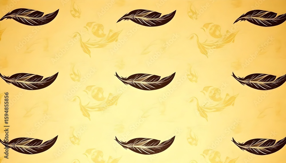 Poster elegant feather patterns on soft yellow background graphic design abstract art