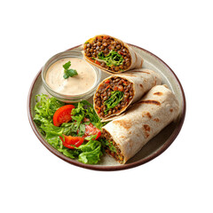 Delicious Lentil Burritos with Creamy Sauce and Fresh Salad