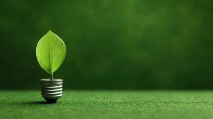 Sustainable energy solutions concept, A light bulb with a leaf symbolizes eco-friendly innovation and sustainability.