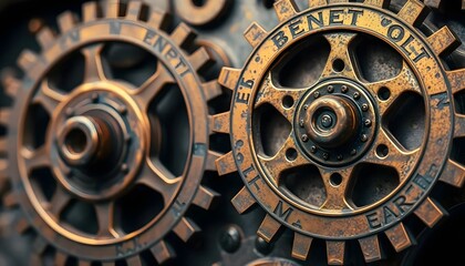 Obraz premium Intricate mechanical gears in vintage clock industrial workshop close-up photography