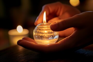 Acupuncture therapist placing a glass globe in a fire cupping procedure, representing traditional Chinese medicine practices and alternative health treatments, Generative AI