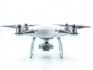White drone with camera and propellers isolated on a transparent background