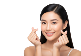 Beautiful Asian Woman Making Two Finger Hearts