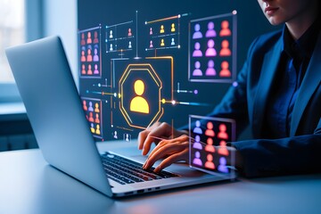 Niche marketing and personalization. Marketing segmentation strategy and analysis. Marketer using laptop computer to analyze target customer data.