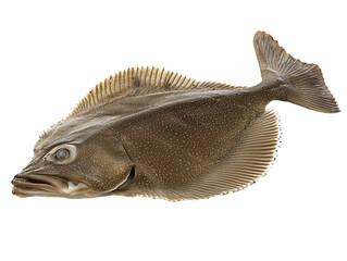 Whole Flatfish with Brown Speckled Skin isolated on a transparent background